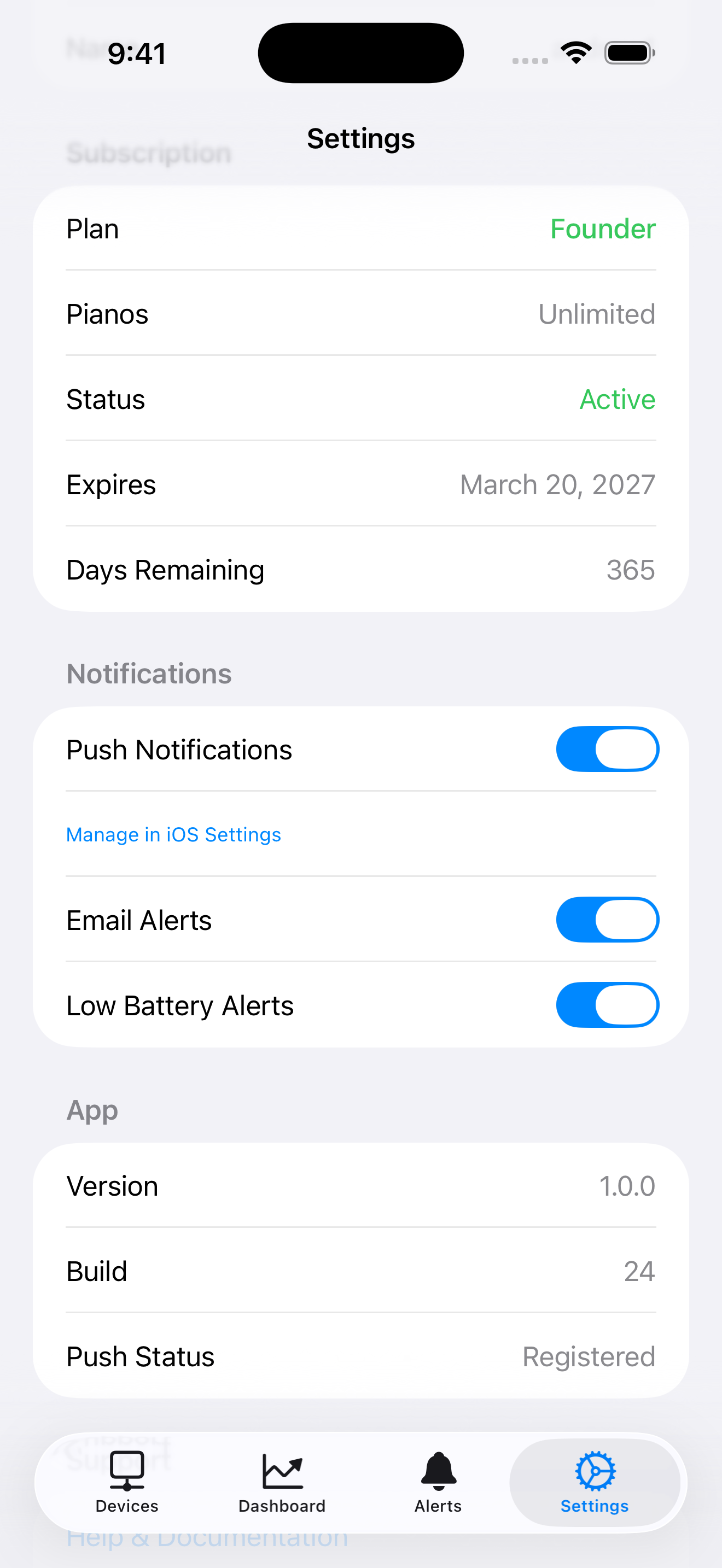 PianoCloud Monitor settings
